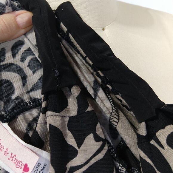 Vintage Y2K Fairy Midi Dress Size S Black Tan Floral V Neck Asymmetric Hem - Picture 9 of 11